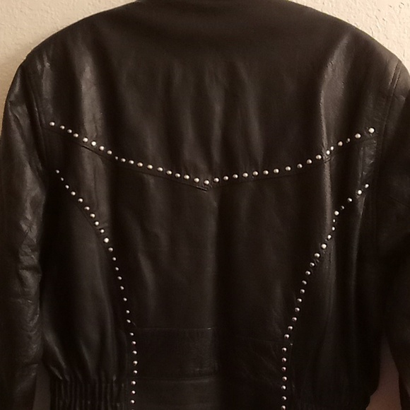 VINTAGE GENUINE LEATHER Matrix Biker Bomber Goth Sz 2XL Black Sliver Studs CG - Picture 6 of 15